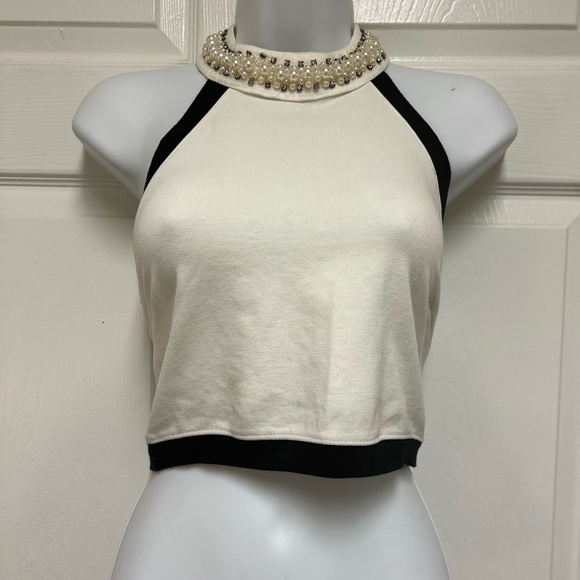 Glamazon Black/White Jeweled Halter Crop Top - Picture 7 of 8